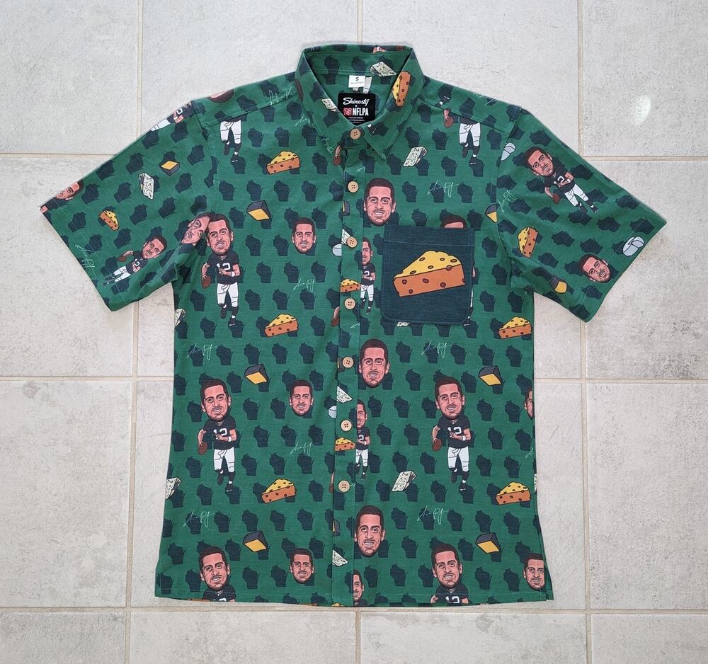 Shinesty x NFLPA Men's Small Aaron Rodgers Packers Cheese Button Up Shirt Pocket